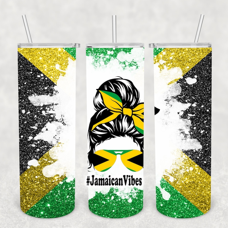 Jamaican Vibes 20oz Tumbler Jamaica Glitter Tumbler Jamaica Etsy
