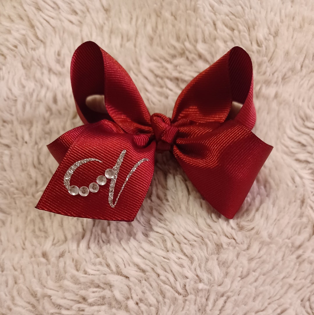 Personalized Twisted Hair Bow: Rhinestone Initial Boutique Bow - Etsy