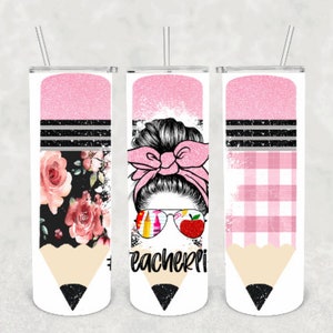 Teacher&#39;s life 20oz skinny tumbler School tumbler Pencil tumbler Floral tumbler Sublimation tumbler