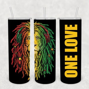 One love 20oz skinny tumbler Rasta lion head tumbler Jamaica Reggae tumbler Sublimation tumbler