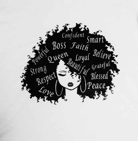 Strong Black Woman With Afro Natural Hair In Words Tee Shirt Strong Black Woman With Afro Natural Hair In Words Tee Shirt