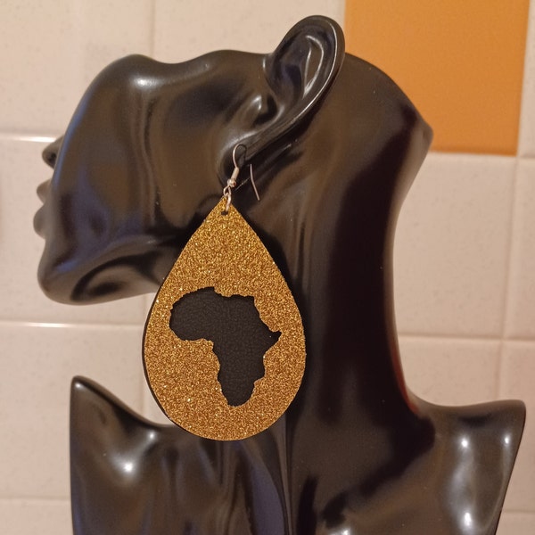 Africa map earring Faux leather earring Layered Africa map earring