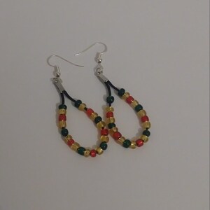 Jamaica earrings, Rasta earrings, Rasta cord earrings, Rasta bead earrings, Cord earrings, earrings