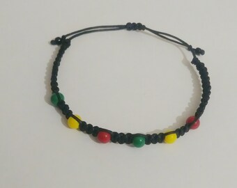 Rasta Macrame Bracelet: Jamaica Colors, Glass Beads, Adjustable