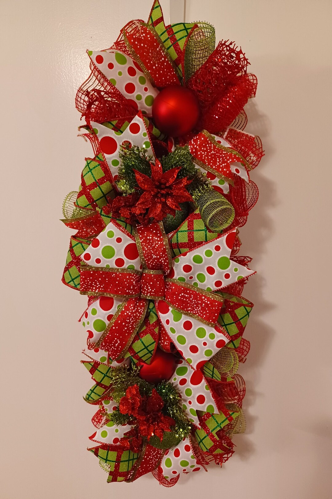 Christmas Door Swag Christmas Wreath Deco Mesh Swag Wreath Red Etsy