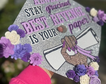 Custom Glitter Graduation Cap Topper | Handmade Cardstock Flowers