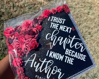 Custom Glitter Graduation Cap Topper | Handmade Cardstock Flowers