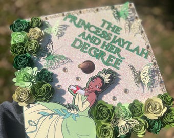 Custom Princess and the Diploma Graduation Cap Topper: Glitter 3D Design