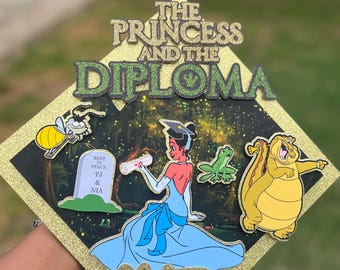 Custom Princess Graduation Cap Topper: Glitter 3D Design