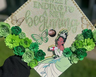 Custom Princess and the Diploma Graduation Cap Topper: Glitter 3D Design