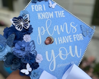 Custom Glitter Graduation Cap Topper | Handmade Cardstock Flowers with Bow