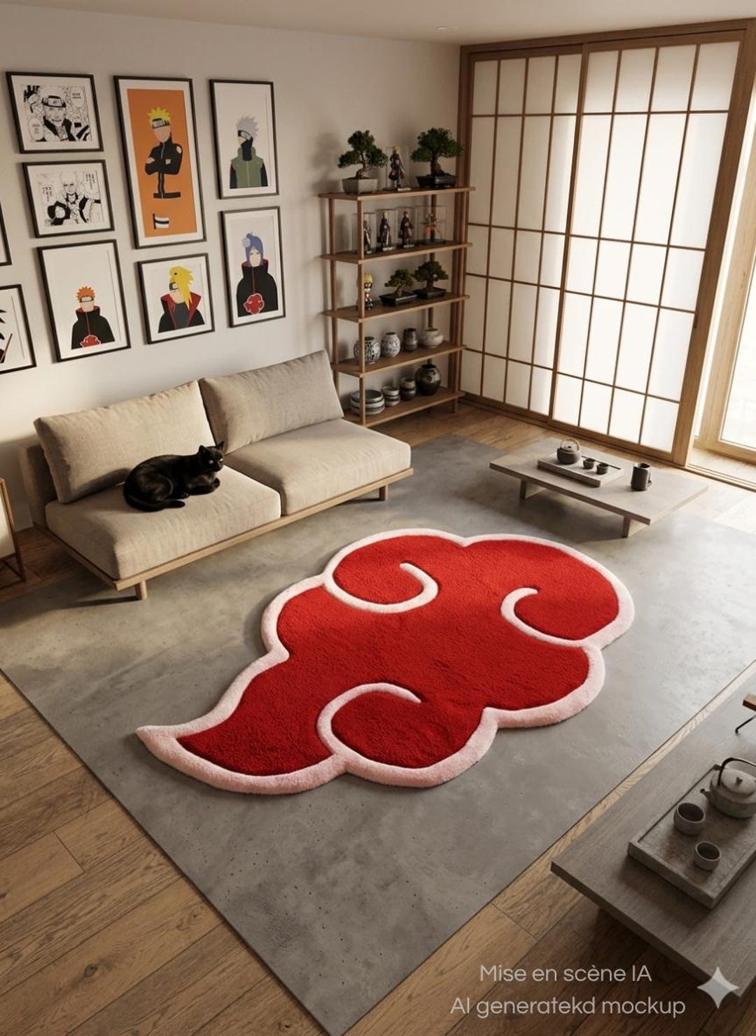 Akatsuki Hand-tufted Rug – Naruto Red Cloud Rug – Anime Manga Decor ...