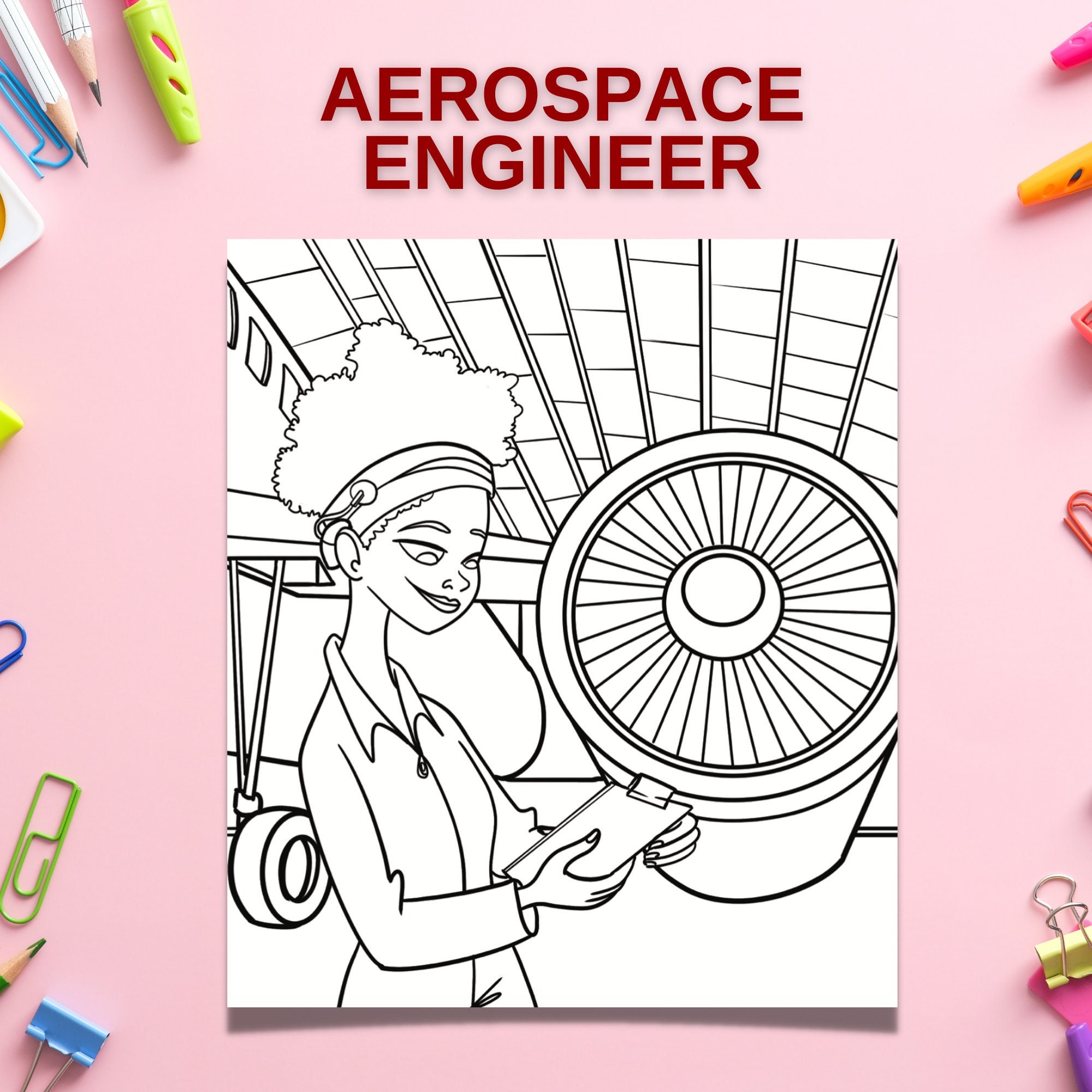 Aerospace Engineer Kids Coloring Page, Women in STEM Activity, STEM