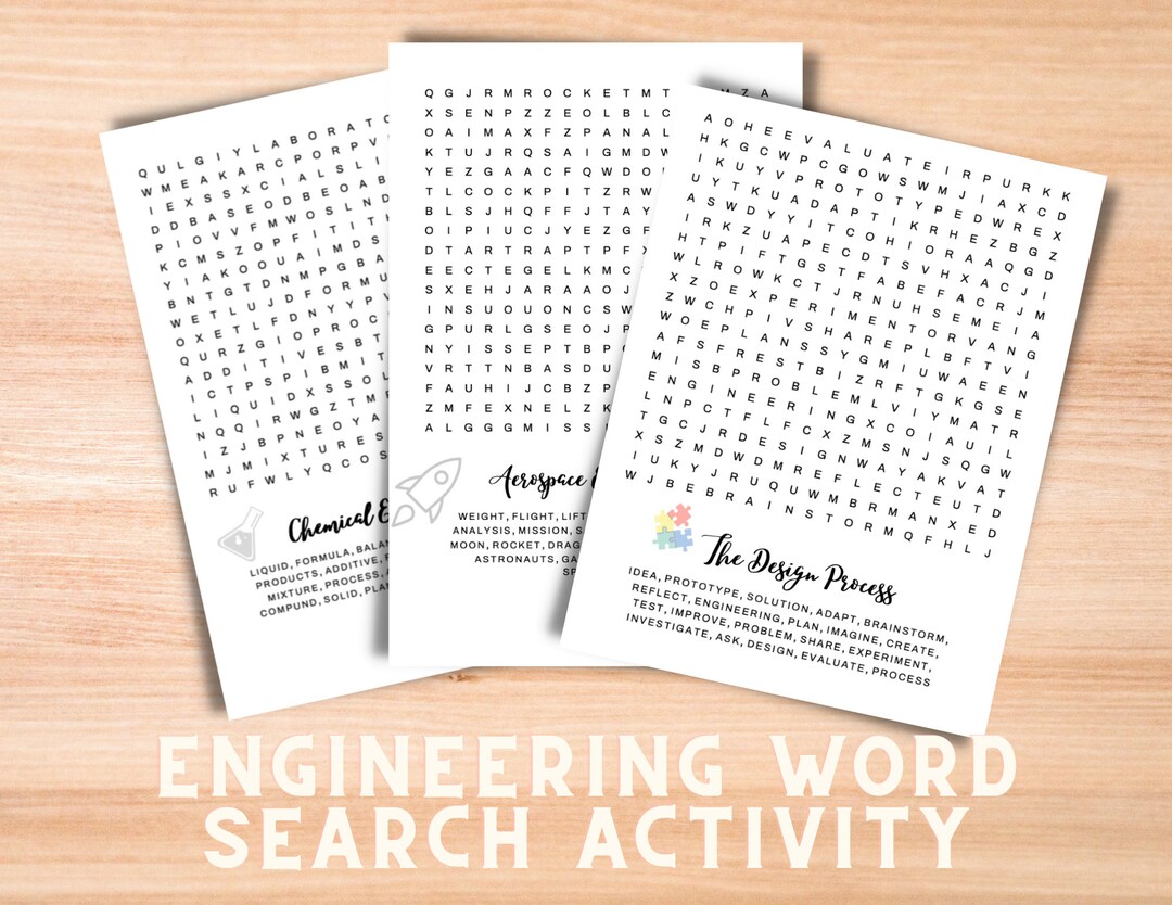 Kids Engineering Word Search set of 10, Puzzle Printable, Kids Activity ...