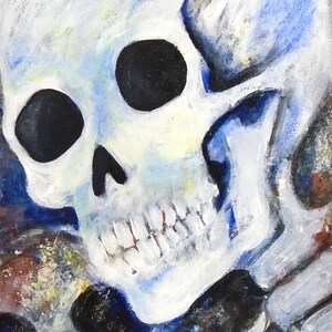 Skeleton painting Acrylic painting Skeleton art Original wall art Painting on canvas Spooky Skull art Skull painting art image 1
