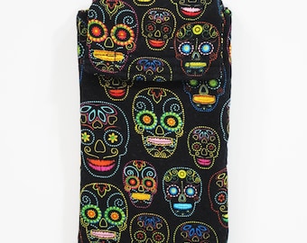 Sugar skull phone case, fabric phone case, sunglasses case, phone pouch, gadget pouch, smartphone case, Dia de los Muertos, Day of the Dead