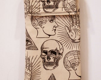 Large skull phone pouch, Fortune teller phone case, sunglasses case, skull phone case, gadget pouch, smartphone case, palm reader phone case