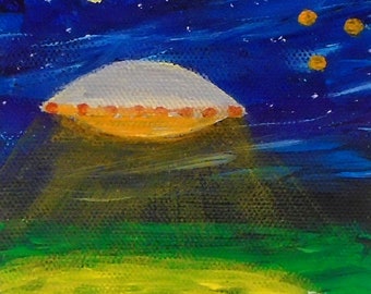 UFO painting - Surreal painting - Acrylic painting - Flying saucer - Original wall art - Painting on canvas - Spooky - UFO - Spaceship - Art