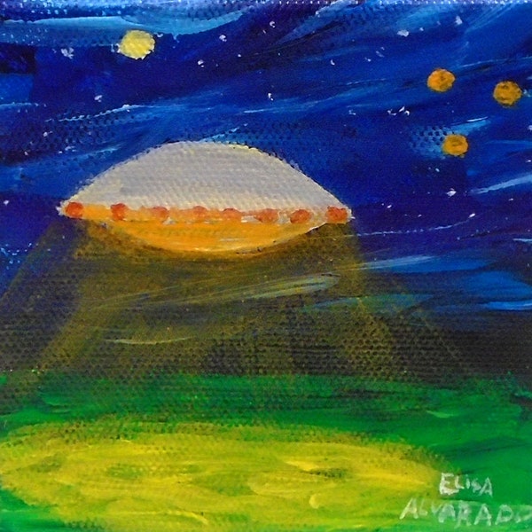 UFO painting - Surreal painting - Acrylic painting - Flying saucer - Original wall art - Painting on canvas - Spooky - UFO - Spaceship - Art
