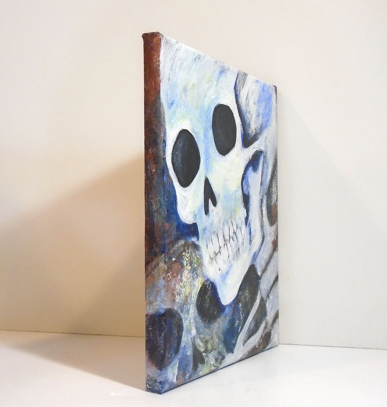 Skeleton painting Acrylic painting Skeleton art Original wall art Painting on canvas Spooky Skull art Skull painting art image 3