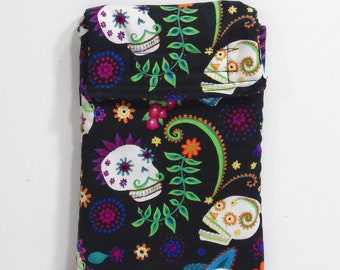 Large Sugar Skull Phone Pouch - Day of the Dead - sunglasses pouch - skull phone case - sugar skulls - Dia de los Muertos - gadget pouch