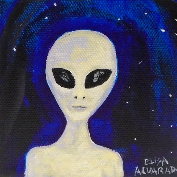 Alien painting - Surreal painting - Acrylic painting - Creature art - Grey alien - Original wall art - Painting on canvas - Spooky - UFO