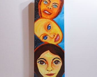 Acrylic painting - Original painting - Painting on canvas - Day and Night Totem - Faces - Surreal - Wall art - Spooky - Original art - Totem