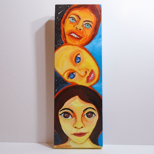 Acrylic painting - Original painting - Painting on canvas - Day and Night Totem - Faces - Surreal - Wall art - Spooky - Original art - Totem