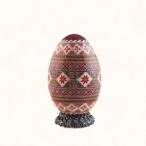 Ukrainian Easter egg, goose egg pysanky with dark red background, unique holiday gift decorative egg art, painted egg image 10