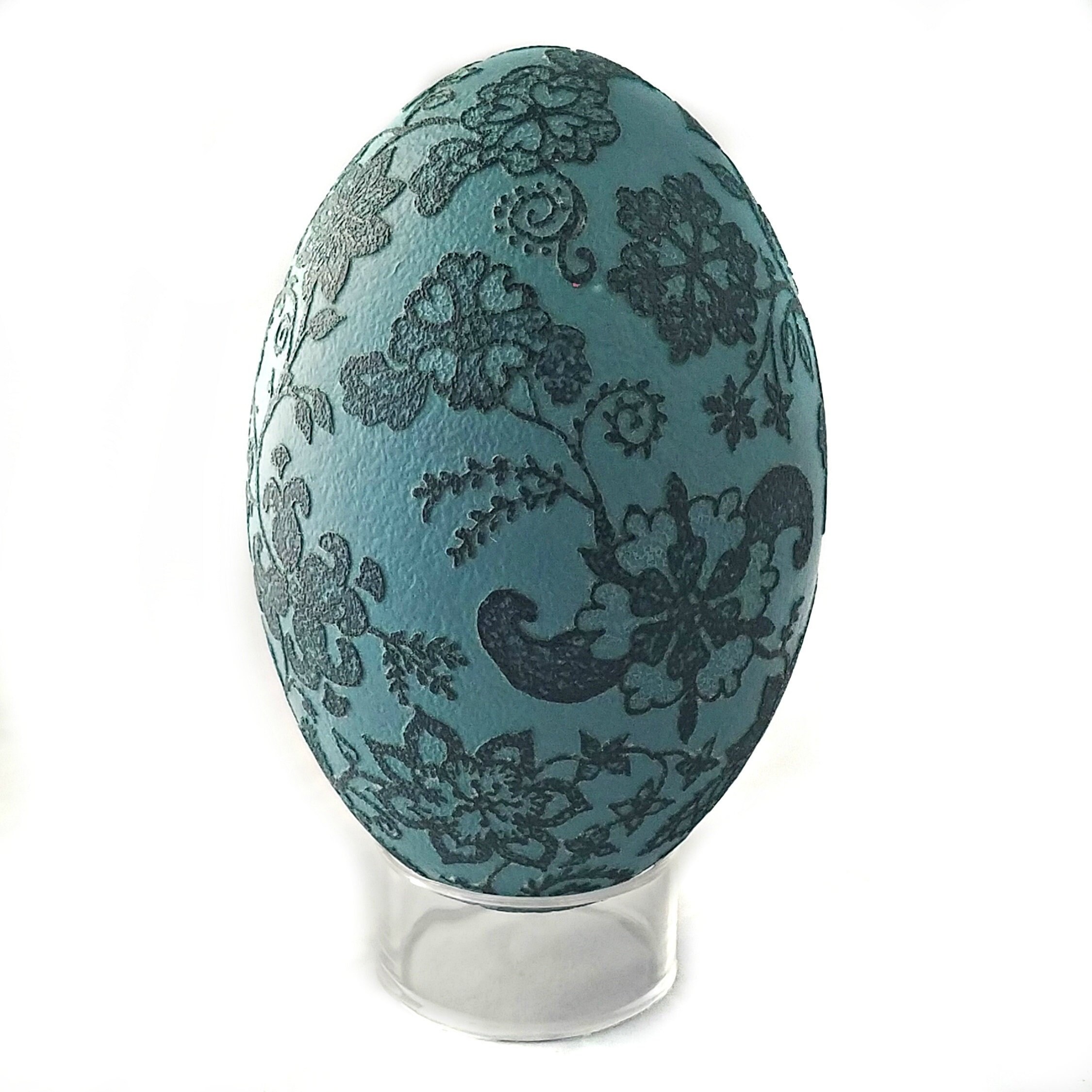 Etched emu egg decorative egg art blue Ukrainian egg Etsy