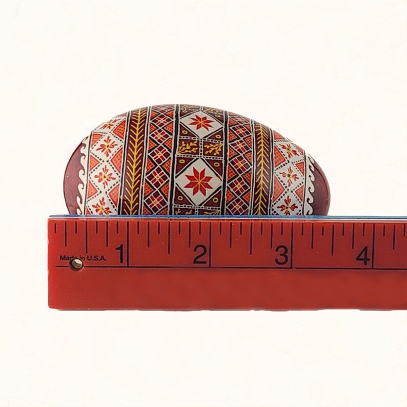 Ukrainian Easter egg, goose egg pysanky with dark red background, unique holiday gift decorative egg art, painted egg image 7