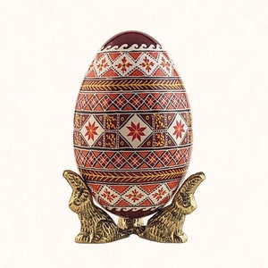 Ukrainian Easter egg, goose egg pysanky with dark red background, unique holiday gift decorative egg art, painted egg image 1