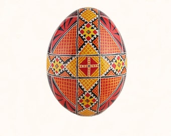Radiant Ukrainian Easter Egg on Blue Background - Hand painted Pysanky Egg Art - Unique and Uncommon Holiday Gift