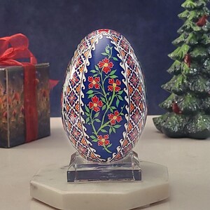 Goose egg pysanky; Ukrainian Easter Eggs; decorative egg art; blue egg; Easter décor or gift