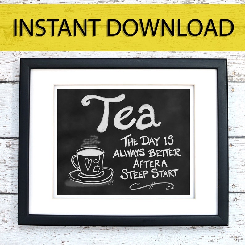 Tea Chalkboard Printable Wall Art 8x10 Digital Art Hand Etsy
