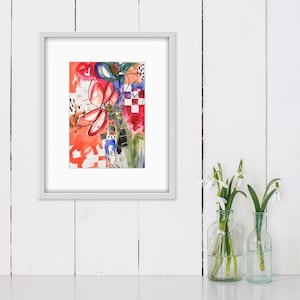 Piccola pittura ad acquerello, carbone e collage su carta Canson 140 libbre da incorniciare, "City-Garden", 9 x 12 pollici, tecniche miste