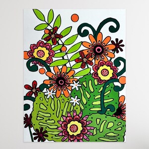Dipinto originale su carta con fiori allegri e colorati “Summer Vitamins”. Guazzo su cornice 12 x 9 pollici. arte. decorazione