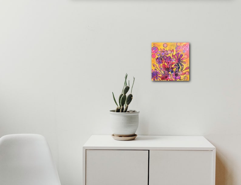 flowers painting full sun art and collections spring Deco 10 x 10 summer contemporary canvas Mixed technique on wood