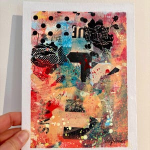 Petite peinture abstrait à faire encadrer, 6 x 8 pouces « Question de temps ». Art contemporain. Techniques mixtes sir carton entoilé