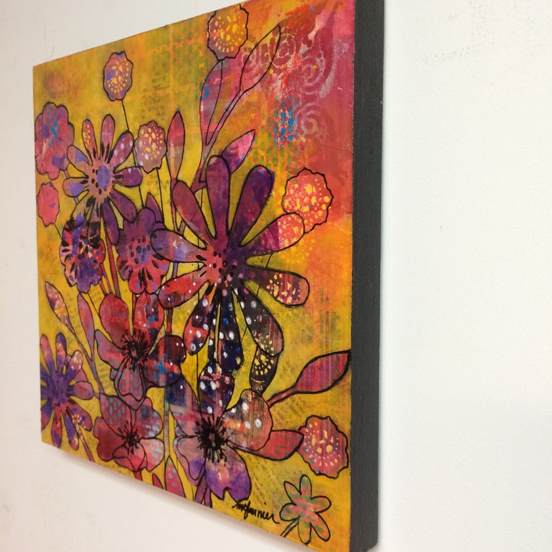 flowers painting full sun art and collections spring Deco 10 x 10 summer contemporary canvas Mixed technique on wood
