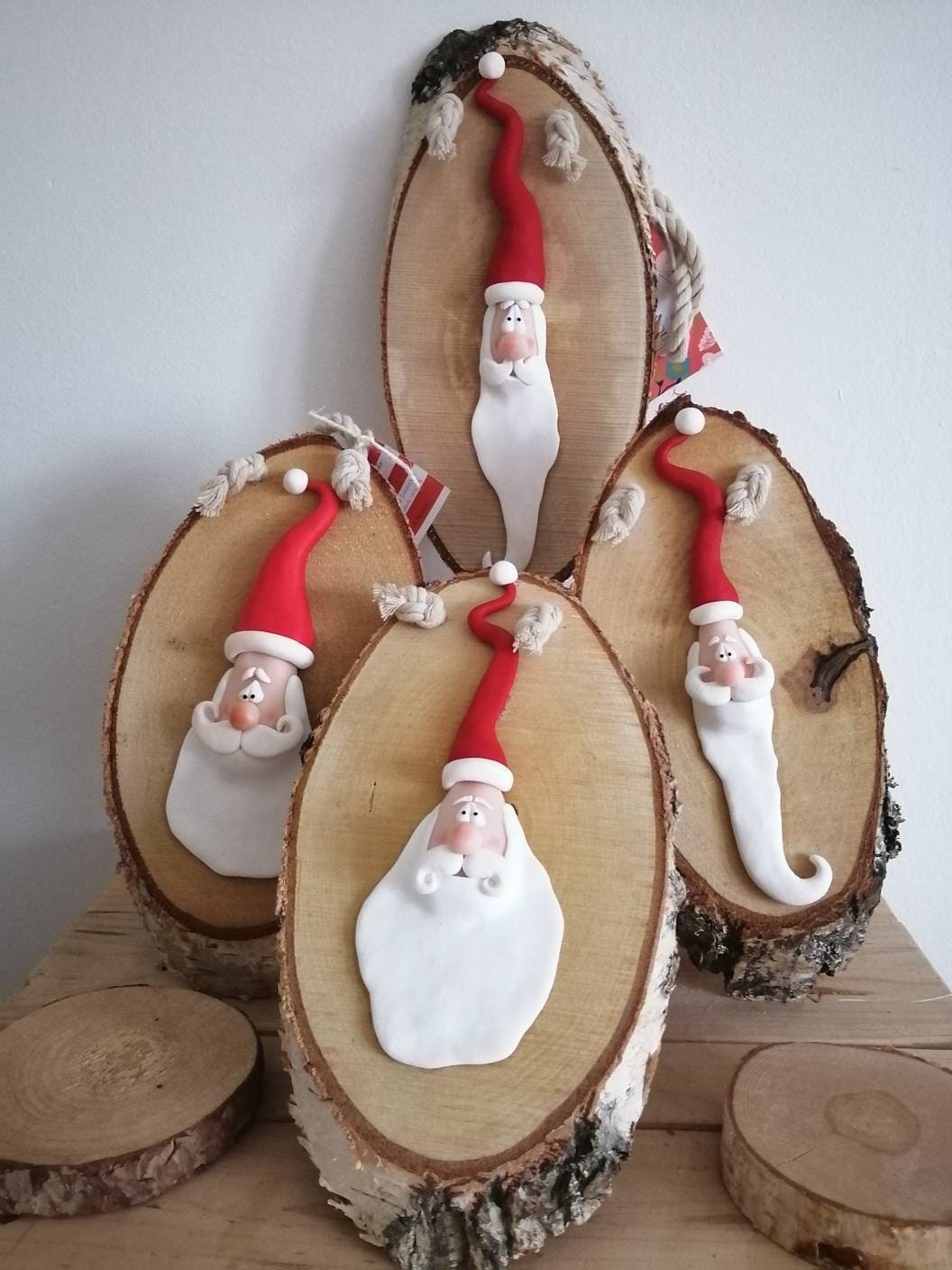 Portrait, Père Noël, Bois, Pâte Polymère, Rouge, Blanc, Décoration Murale, Portrait Officiel