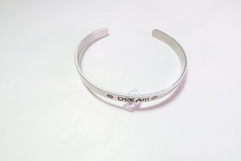 Aluminum Dream Cuff Bracelet-Hand Stamped Simple Cuff Style-14 Inch Wide Band-6 inches Long-Adjustable