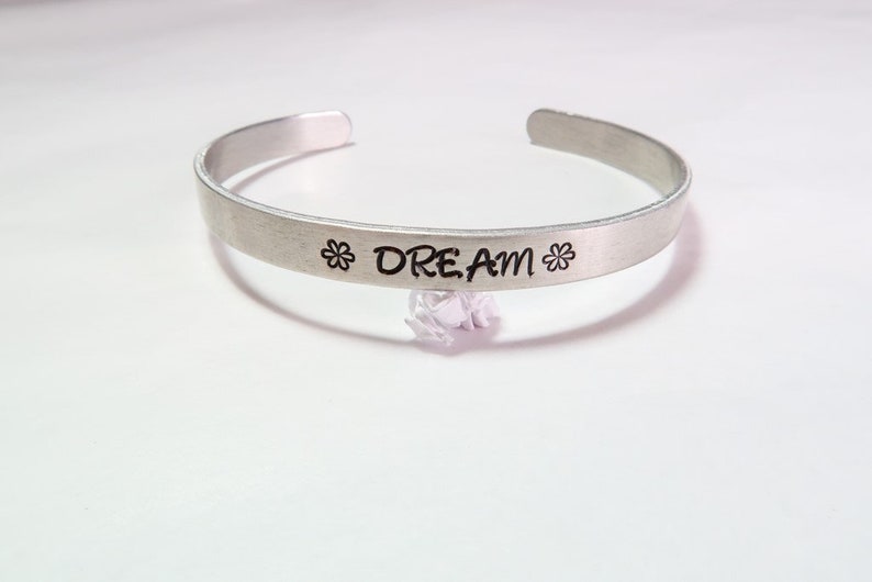 Aluminum Dream Cuff Bracelet-Hand Stamped Simple Cuff Style-14 Inch Wide Band-6 inches Long-Adjustable