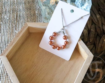 Copper Bead Pendant Necklace, Wreath Pendant, Copper Necklace, Copper Circle, Copper Jewelry, Copper Accessories, Beaded Necklace