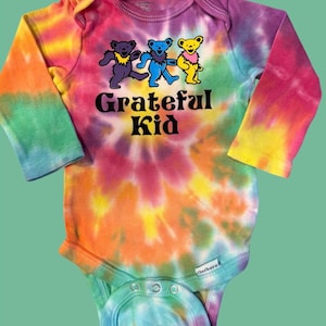 Grateful Kid/Baby Short Sleeve Onesie, Tie Dyed, Customizable Dead Head Baby Gift 0-3, 6-9, 12m