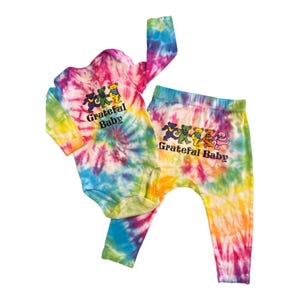 Tie Dyed Organic Cotton Harem Pants - Grateful Dancing Bears and Grateful Baby Onesie Set