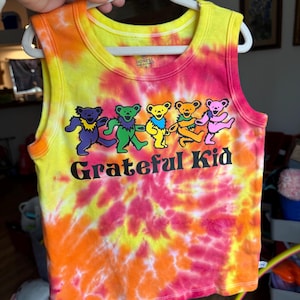 Grateful Kid Toddler Youth Sleeveless T-Shirt, Size 6, Organic Cotton, Tie Dyed, Customizable Gift