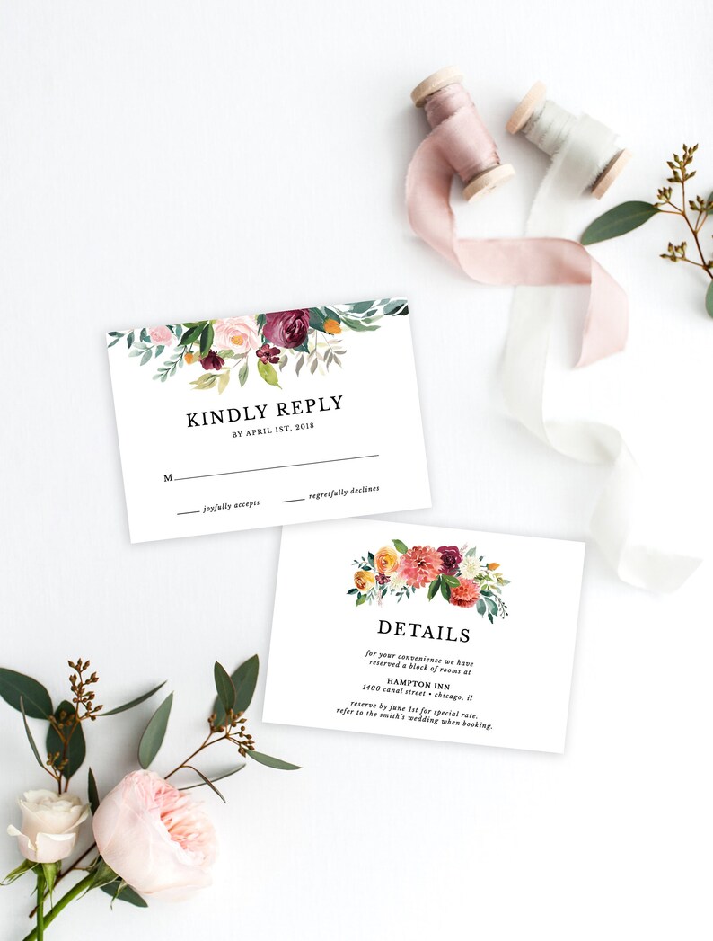 Autumn Wedding Enclosure Cards Printable Wedding Invitation Etsy