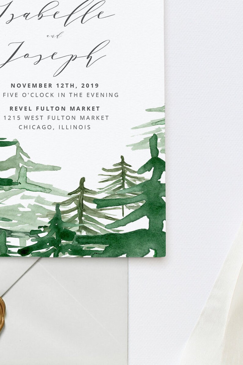 Pine Trees Wedding Invitation Printable Wedding Invitation | Etsy