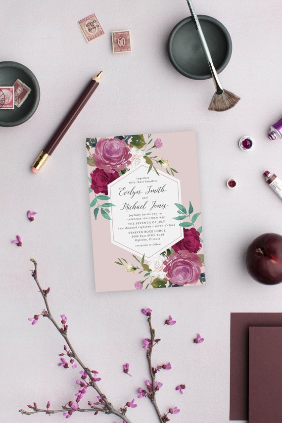 Mauve Wedding invitation Printable Wedding Invitation | Etsy